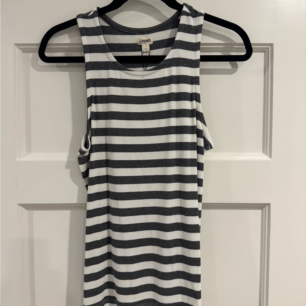 L'AGENCE Black and White Striped Tank Top